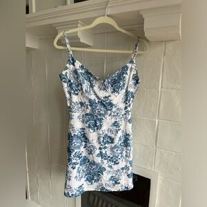 Reformation Floral Print Mini Dress - Blue/White